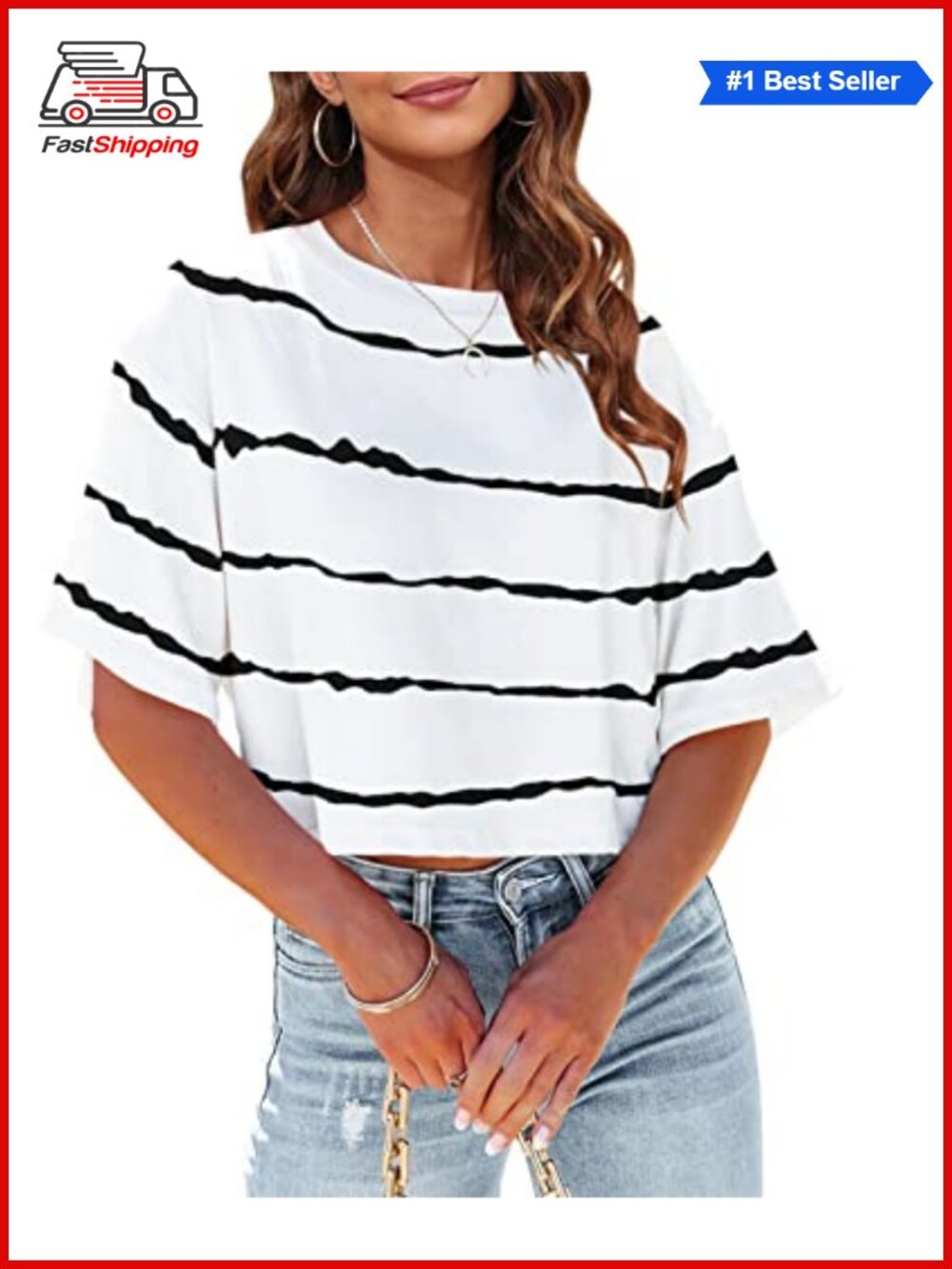 ✨Tankaneo Womens Half Sleeve Crop Top Casual Cropped T-Shirt Round Neck Loose